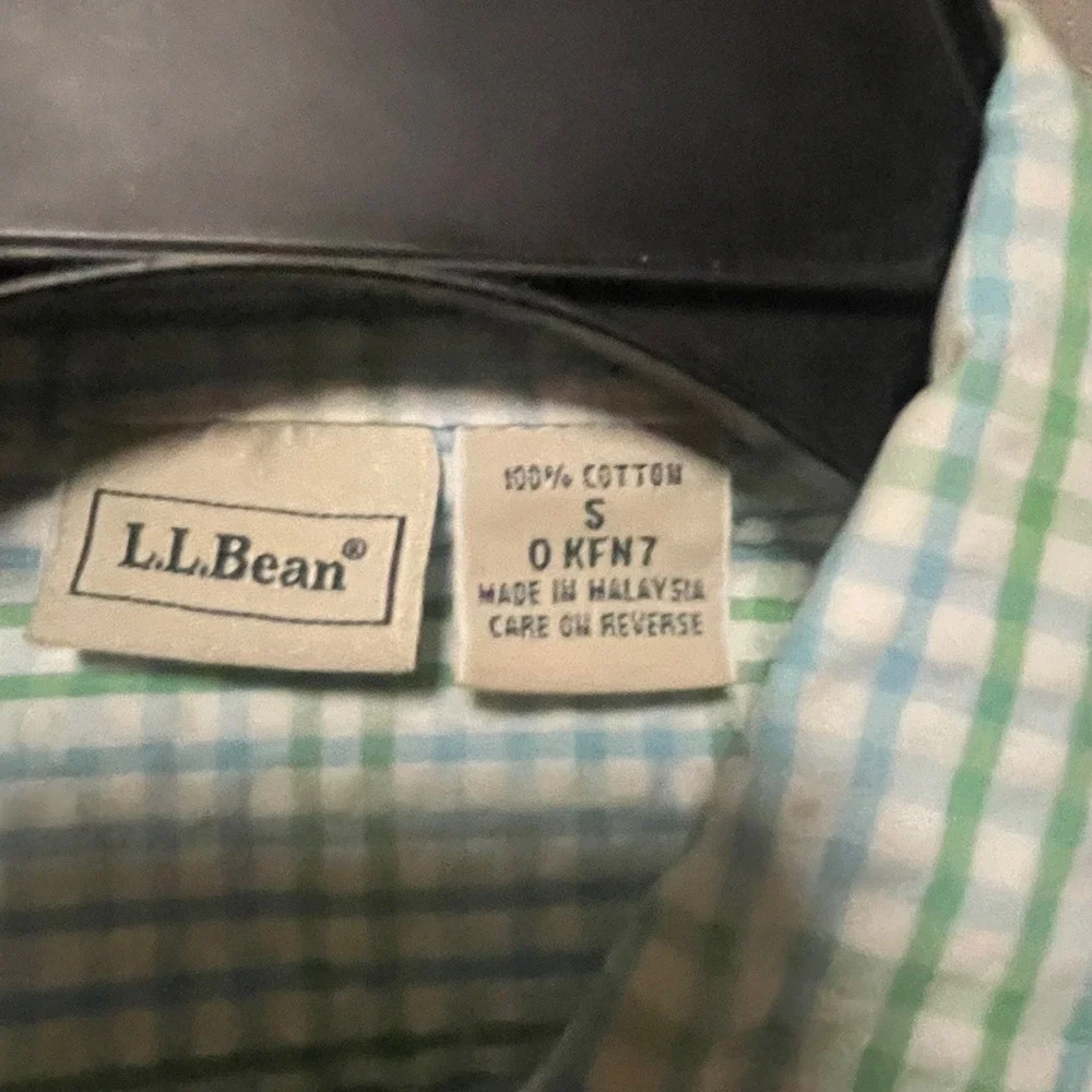LL Bean Womens Small Green Blue Plaid Seersucker 3/4 Sleeve Button Down Shirt - Picture 2 of 5